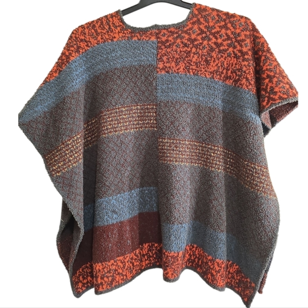 Colorful Chenille Open Side Poncho Caridgan Sweater S/M Boho Fall Colors - Picture 6 of 8